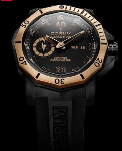 Corum Admiral's Cup Seafender 48 Deep Dive Replica Watch 947.950.86/0371 AN16 Black PVD Titanium - Red Gold - Rubber Strap